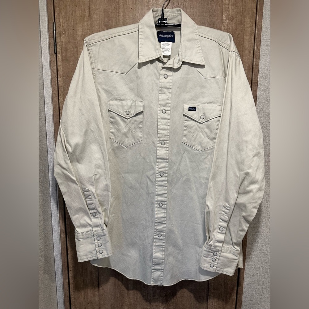 Vintage Wrangler Pearl Snap Paper Tag | White | Large Tall | Western Shirt